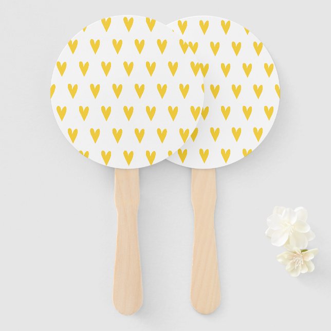 Éventail Motif des Coeurs Jaunes (Devant et derrière)