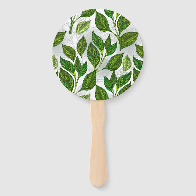 Éventail Motif sans couture avec Feuilles de thé vert (Devant)