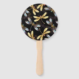 Éventail Motif sans couture avec libellules d'or