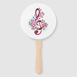 Éventail Musical treble clef notes with sakura flowers