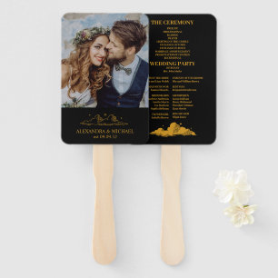 Éventail Mystical Black Gold Celestial Stars Mariage