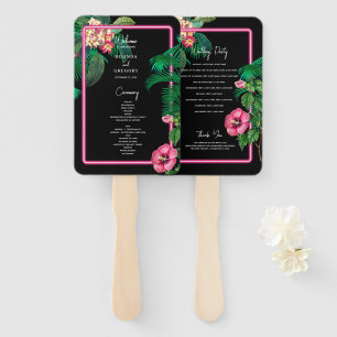 Éventail Neon Pink Tropical Retro Wedding Programme