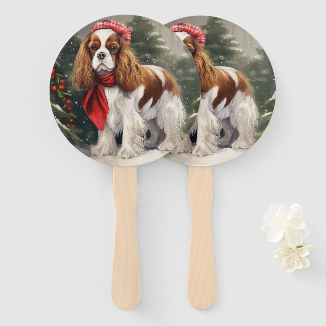 Éventail Noël du chien espagnol Cavalier King Charles (Devant et derrière)