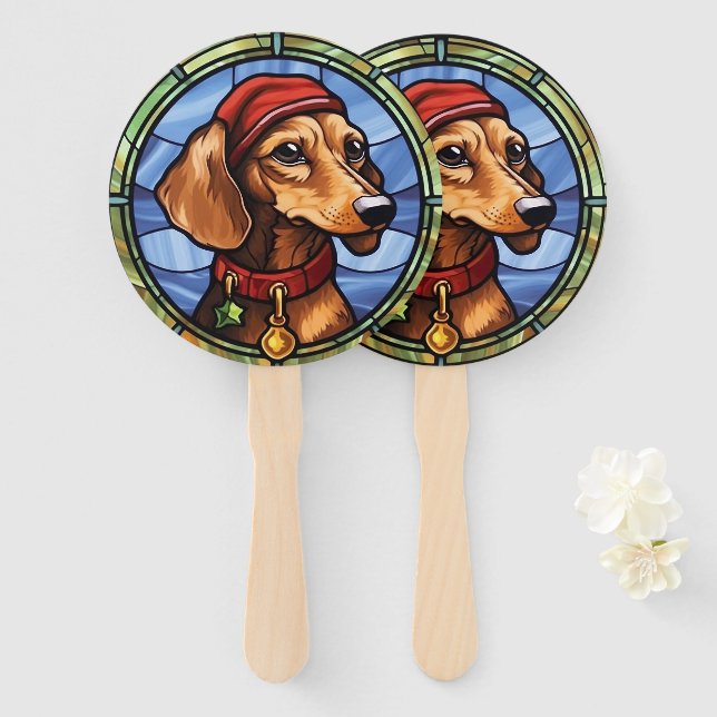 Éventail Noël en verre teint Dachshund (Devant et derrière)