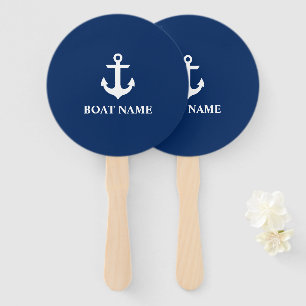Éventail Nom nautique de bateau d'Ancre de bleu marine rond