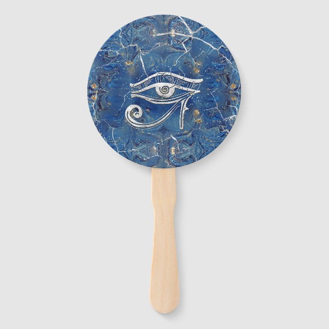 Éventail OEil égyptien en argent sur marbre bleu (Devant)