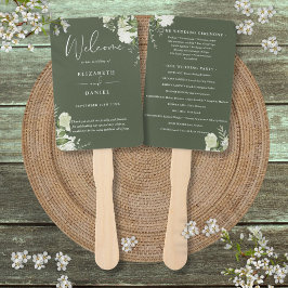 Éventail Olive Green Floral Programme de mariage