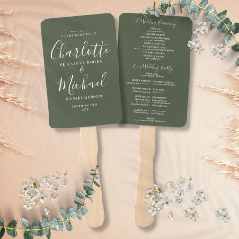 Éventail Olive Green Signature Script Programme de mariage