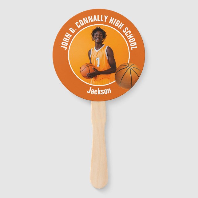 Éventail Orange Basketball Player Photo High School Spirit (Devant)