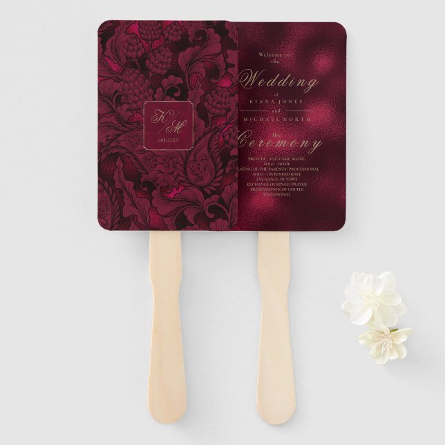 Éventail Paisley Mariage officiel Burgundy ID767 (Devant et derrière)