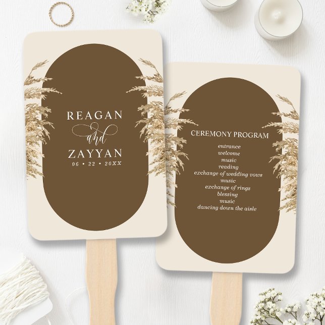 Éventail Pampas Grass Earthy Bohemian Wedding Programme (Créateur téléchargé)