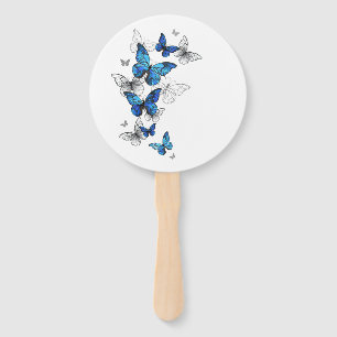 Éventail Papillons volants bleus Morpho