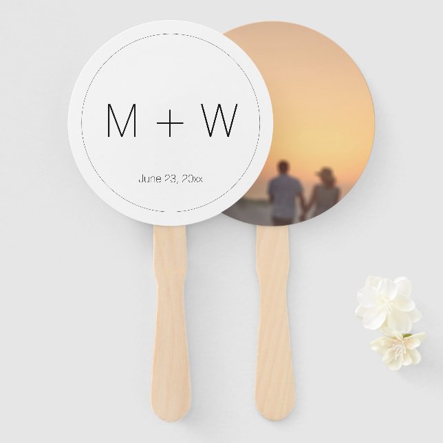 Éventail Paraphe monogramme personnalisé date Mariage photo (Devant et derrière)
