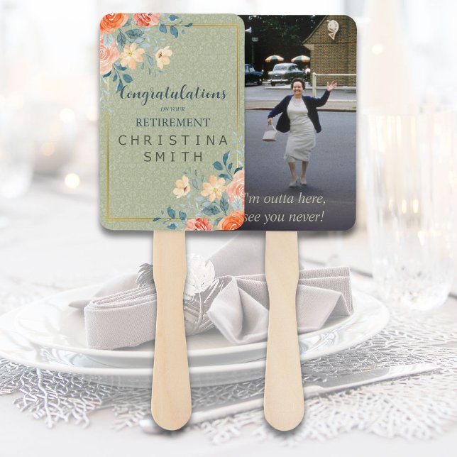 Éventail Parti de la retraite de l'aquarelle florale rustiq (Rustic Elegant Floral Watercolor Retirement Party Hand Fan)