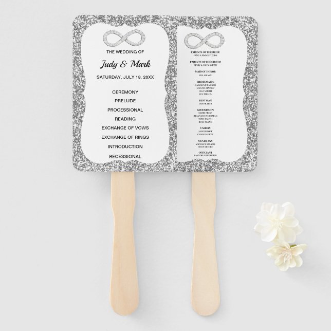 Éventail Parties scintillant d'argent Diamond Infinity Wedd (Devant et derrière)