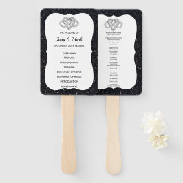Éventail Parties scintillant noire Infinity Coeur Mariage P
