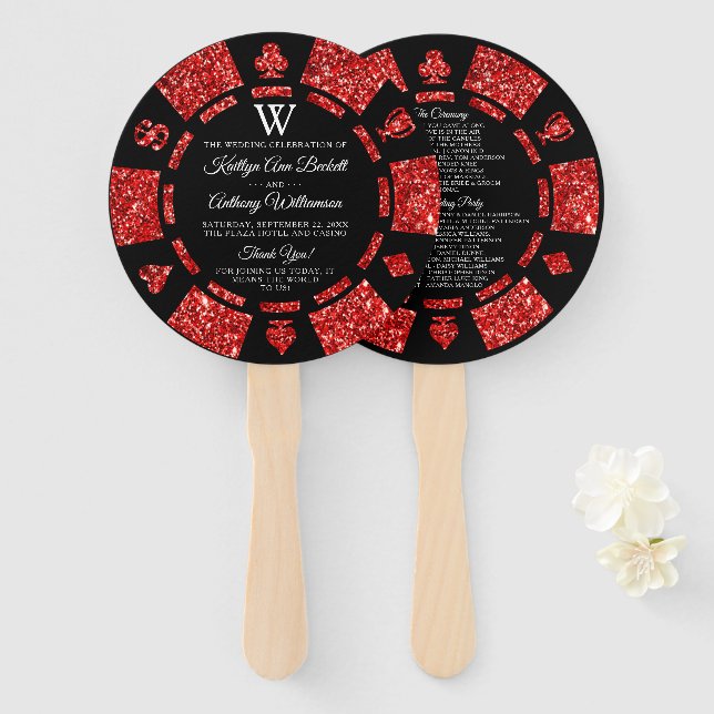 Éventail Parties scintillant rouge Monogram Poker Chip Casi (Devant et derrière)