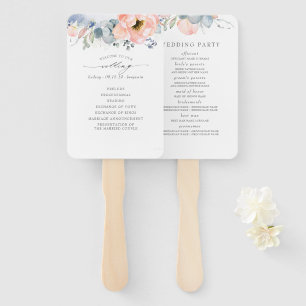 Éventail Peach Floral Dusty Blue Wedding Program