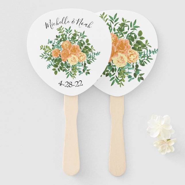 Éventail Peach Peony & Rose Floral Mariage (Devant et derrière)