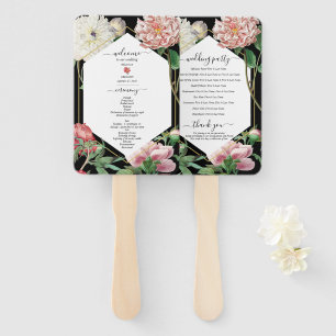 Éventail Peonies blanches roses Fleurs Mariage Black Progra