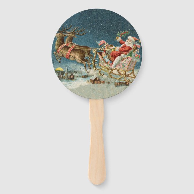 Éventail Père Noël Antique Sleigh Reindeer (Devant)
