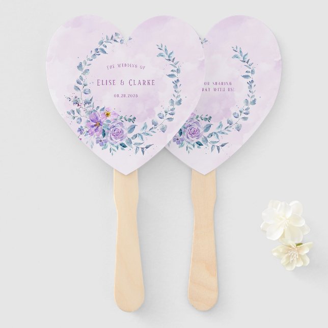 Éventail Périwinkle Lilac Peony Wreath Mariage personnalisé (Devant et derrière)