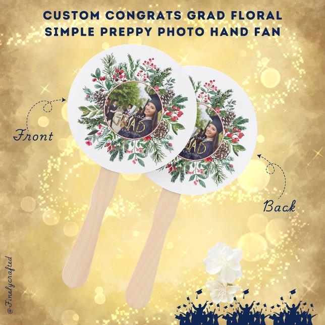 Éventail Personnalisé Félicitations Grad Floral Simple Prep (Créateur téléchargé)