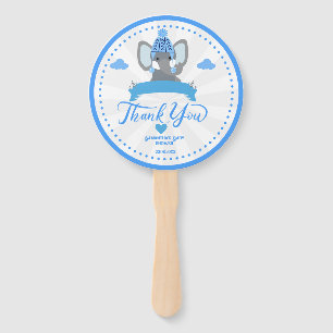 Éventail Personnalisé Rustic Blue Elephant Baby shower garç