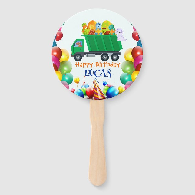 Éventail Petit Dinosaur camion à ordures ballon d'anniversa (Devant)