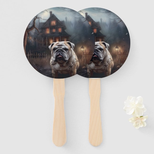 Éventail Peur d'Halloween Bulldog (Devant et derrière)