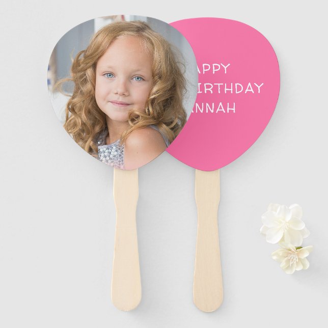 Éventail Photo d'anniversaire rose personnalisée (Devant et derrière)