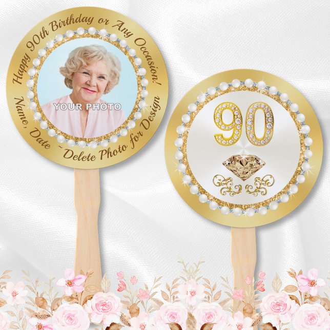 Éventail Photo Favoris Personnalisés pour le 90e anniversai (90th Birthday Party Favors, Fans. Elegant, 90th birthday party ideas for 90 year old mother, grandma)