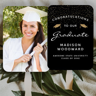 Éventail Photo personnalisée Black White Gold Graduation