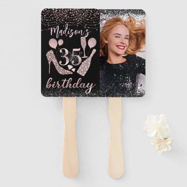 Éventail Photo personnalisée Luxe 35e anniversaire (Devant et derrière)