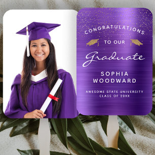 Éventail Photo personnalisée Purple Metallic White Gold Gra