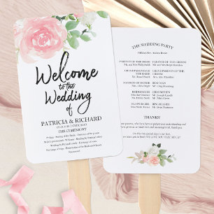 Éventail Pink Blush Rose Floral Watercolor Programme de mar