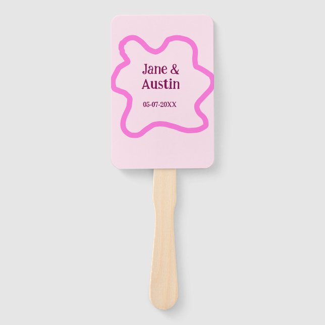 Éventail Pink pastel retro wedding border frame name date (Devant)