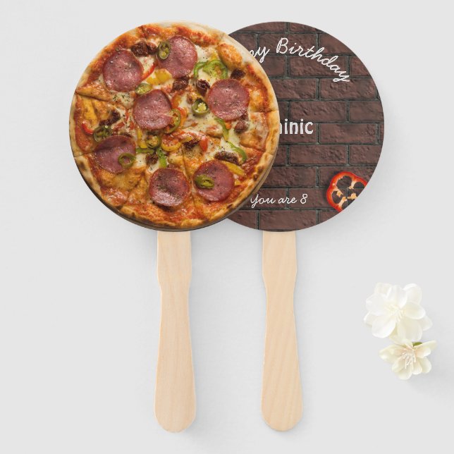 Éventail Pizza Party Anniversaire Suprême Hand Fan (Devant et derrière)