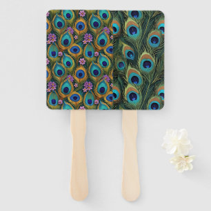 Éventail Plumage de paon floral vibrant boho