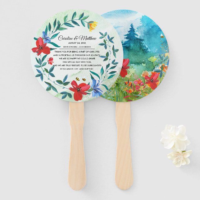 Éventail prairie sauvage | Mariage de peinture Fleur sauvag (Devant et derrière)