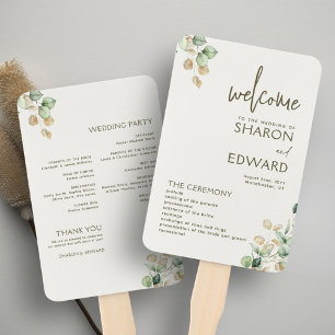 Éventail Programme Botanique Eucalyptus Greenery Gold Weddi
