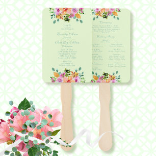 Éventail Programme d'aquarelle de pêche verte Floral Boho