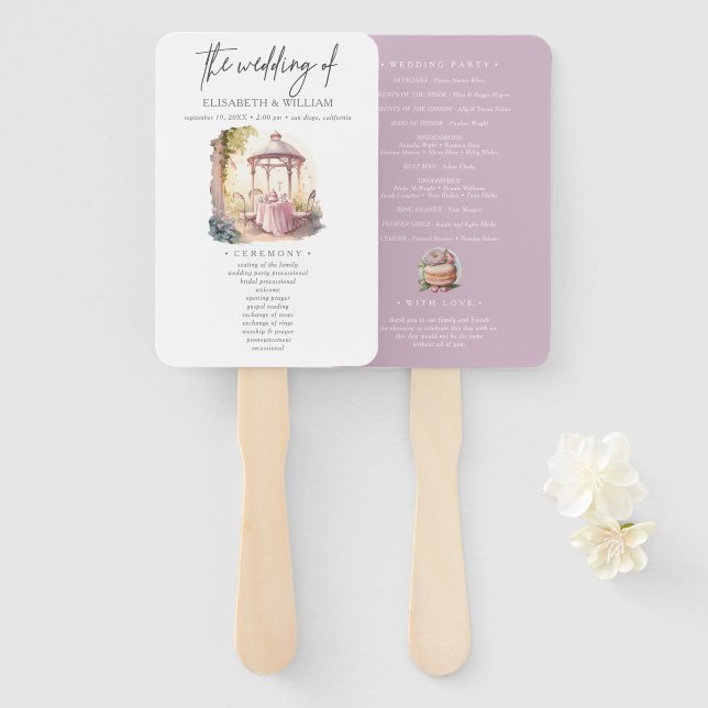 Éventail Programme de cérémonie de mariage de jardin d'aqua (Devant et derrière)