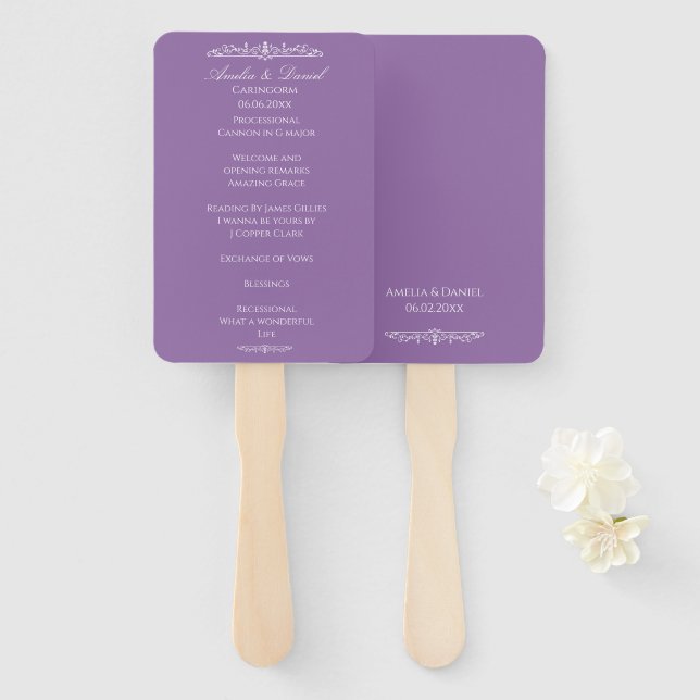 Éventail Programme de cérémonie de mariage Régence Violet (Devant et derrière)