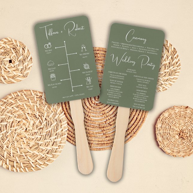 Éventail Programme de cérémonie de mariage vert couleur mod (Créateur téléchargé)