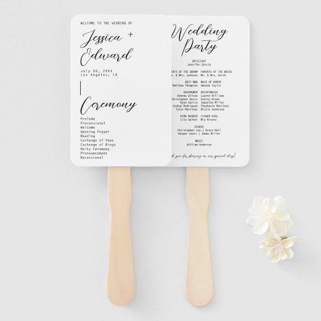 Éventail Programme de cérémonie du Mariage de l'Itinéraire  (Devant et derrière)