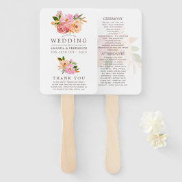 Éventail Programme de fleurs d'aquarelle de mariage du prin