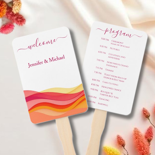 Éventail Programme de l'éventail de mariage Vagues de coule (Sunset Color Waves Wedding Fan Program )
