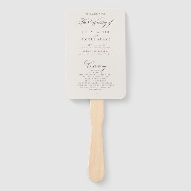 Éventail Programme de mariage à calligraphie Classique Choc (Devant)