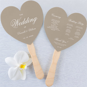 Éventail Programme de mariage à calligraphie élégante et cœ